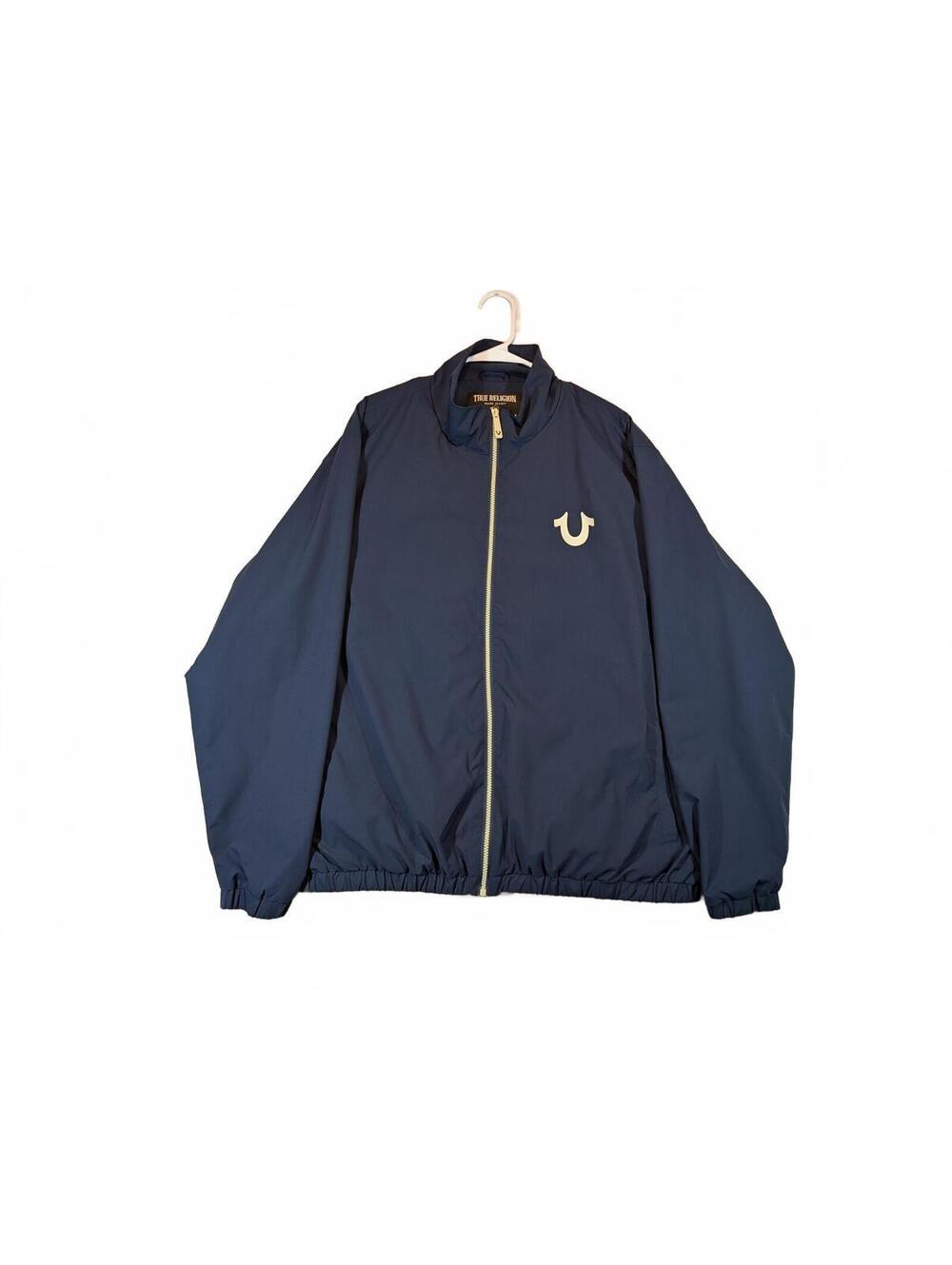 True Religion World Tour Navy Full Zip Logo Track Windbreaker Jacket Mens Large